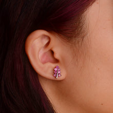 Load image into Gallery viewer, 3 mm. Round Cut Purple African Rhodolite Garnet Cluster Leaf Earrings
