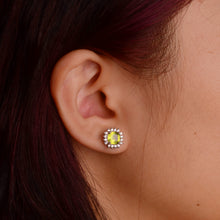 Load image into Gallery viewer, 6 mm. Cushion Cut Green Pakistani Peridot with Cz Accents Earrings
