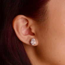 Load image into Gallery viewer, 6 x 9 mm. Pear Cut Pink African Rose Quartz with Cz Halo Earrings
