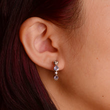 Load image into Gallery viewer, 4 mm. Heart Cut Blue Violet Tanzanite with Cz Accents Cluster Earrings
