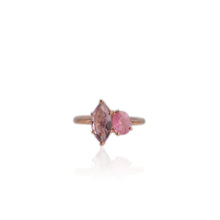 Load image into Gallery viewer, Handmade 5 x  6.5 mm. Oval Cut Pink Madagascan Sapphire and Amethyst Cluster Ring
