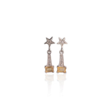 Load image into Gallery viewer, 4 x 6 mm. Octagon Cut Yellow Brazilian Citrine with Cz Accents Drop Earrings
