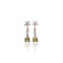 Load image into Gallery viewer, 4 x 6 mm. Octagon Cut Green Pakistani Peridot with Cz Accents Drop Earrings
