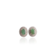 Load image into Gallery viewer, 4 x 6 mm. Oval Cut Green Zambian Emerald with Cz Halo Earrings

