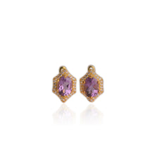 Load image into Gallery viewer, 6 x 8 mm. Oval Cut Purple Brazilian Amethyst with Cz Accents Earrings

