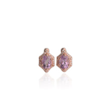 Load image into Gallery viewer, 6 x 8 mm. Oval Cut Purple Brazilian Amethyst with Cz Accents Earrings
