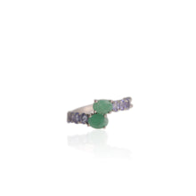 Load image into Gallery viewer, 5 x 7 mm. Oval Cut Green Brazilian Emerald and Tanzanite Cluster Ring (Blemished)
