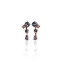 Load image into Gallery viewer, 5 mm. Round Cut London Blue Brazilian Topaz and Sapphire Drop Earrings
