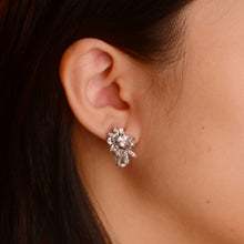 Load image into Gallery viewer, 6 x 8 mm. Oval Cut White Brazilian Topaz with Cz Accents Cluster Earrings
