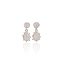 Load image into Gallery viewer, 7 x 10 mm. Pear Cabochon White Indian Moonstone Drop Earrings
