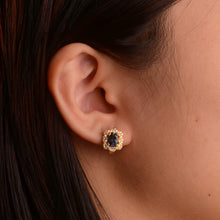 Load image into Gallery viewer, 5 x 7 mm. Oval Cut London Blue Brazilian Topaz with Cz Accents Earrings
