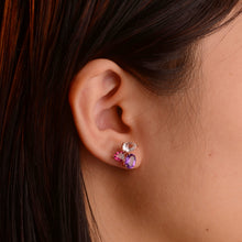 Load image into Gallery viewer, 5 x 7 mm. Oval Cut Purple Brazilian Amethyst and Topaz Cluster Earrings (Blemished)
