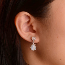 Load image into Gallery viewer, 7 x 10 mm. Pear Cabochon White Indian Moonstone Drop Earrings
