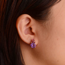 Load image into Gallery viewer, 9 mm. Round Cut Purple Brazilian Amethyst with Rhodolite Garnet Accents Earrings
