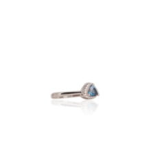 Load image into Gallery viewer, 5 mm. Trillion Cut London Blue Brazilian Topaz with Cz Halo Ring
