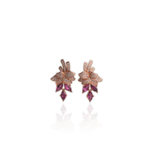 Load image into Gallery viewer, 3 x 6 mm. Marquise Cut Purple African Rhodolite Garnet with Cz Accents Cluster Earrings
