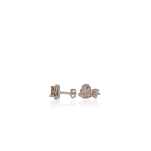 Load image into Gallery viewer, 6 mm. Trillion Cut Yellow Brazilian Citrine with Cz Halo Earrings
