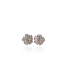Load image into Gallery viewer, 3 mm. Round Cut Green Brazilian Emerald with Cz Accents Flower Earrings
