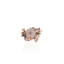 Load image into Gallery viewer, 11 mm. Carved Flower White Mother of Pearl with Cz Accents Ring
