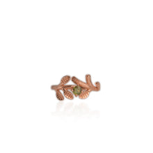 Load image into Gallery viewer, 4 mm. Round Cut Green Tanzanian Sapphire Open Leaf Ring
