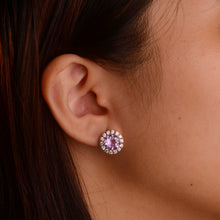 Load image into Gallery viewer, 8 mm. Round Cut Purple Brazilian Amethyst with Cz Halo Earrings
