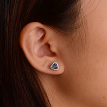 Load image into Gallery viewer, 5 mm. Trillion Cut London Blue Brazilian Topaz with Cz Halo Earrings
