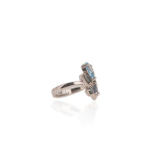 Load image into Gallery viewer, 6 x 8 mm. Pear Cut Sky Blue Brazilian Topaz and Sapphire Cluster Ring
