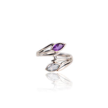 Load image into Gallery viewer, 4 x 8 mm. Marquise Cut Purple Brazilian Amethyst and Topaz Ring
