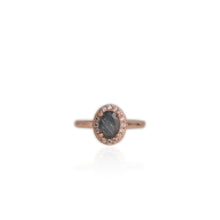 Load image into Gallery viewer, 6 x 8 mm. Oval Cut Blue Green Thai Sapphire with Cz Halo Ring
