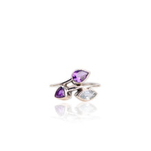 Load image into Gallery viewer, Handmade 4 x 8 mm. Marquise Cut Sky Blue Brazilian Topaz and Amethyst Ring
