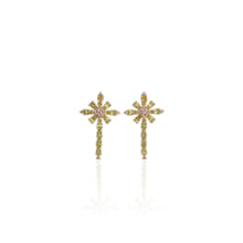 Load image into Gallery viewer, 3 x 5 mm. Pear Cut Green Pakistani Peridot with Cz Accents Cluster Earrings
