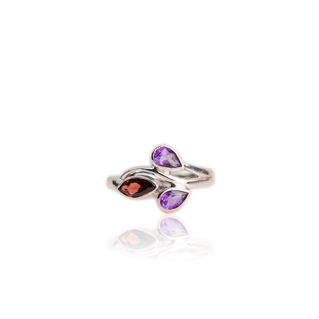 Handmade 4 x 8 mm. Marquise Cut Red African Garnet and Amethyst Ring