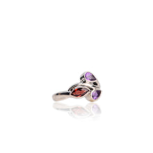 Load image into Gallery viewer, Handmade 4 x 8 mm. Marquise Cut Red African Garnet and Amethyst Ring
