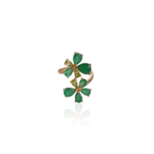 Load image into Gallery viewer, 6 x 8 mm. Pear Cut Green Botswana Agate and Peridot with Cz Accents Cluster Ring
