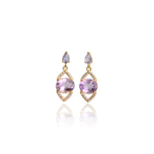 Load image into Gallery viewer, 8 x 10 mm. Oval Cut Purple Brazilian Amethyst and Iolite with Cz Accents Drop Earrings
