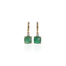 Load image into Gallery viewer, 10 mm. Cushion with Checkerboard Cut Green Botswana Agate with Cz Accents Drop Earrings
