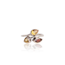 Load image into Gallery viewer, Handmade 5 x 7 mm. Pear Cut Yellow Brazilian Citrine and Garnet Ring
