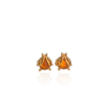 Load image into Gallery viewer, 5 mm. Round Cabochon Orange Polish Amber Ladybug Earrings
