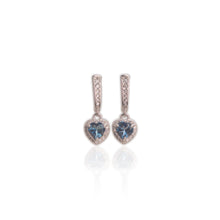 Load image into Gallery viewer, 5 mm. Heart Cut London Blue Brazilian Topaz with Cz Halo Drop Earrings
