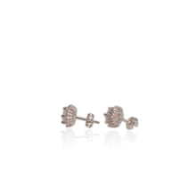 Load image into Gallery viewer, 6 mm. Hexagon Cut Multi-coloured Ethiopian Opal with Cz Accents Earrings
