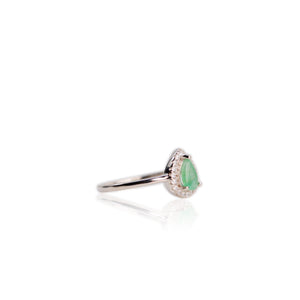 5 x 7 mm. Pear Cut Green Zambian Emerald with Cz Halo Ring