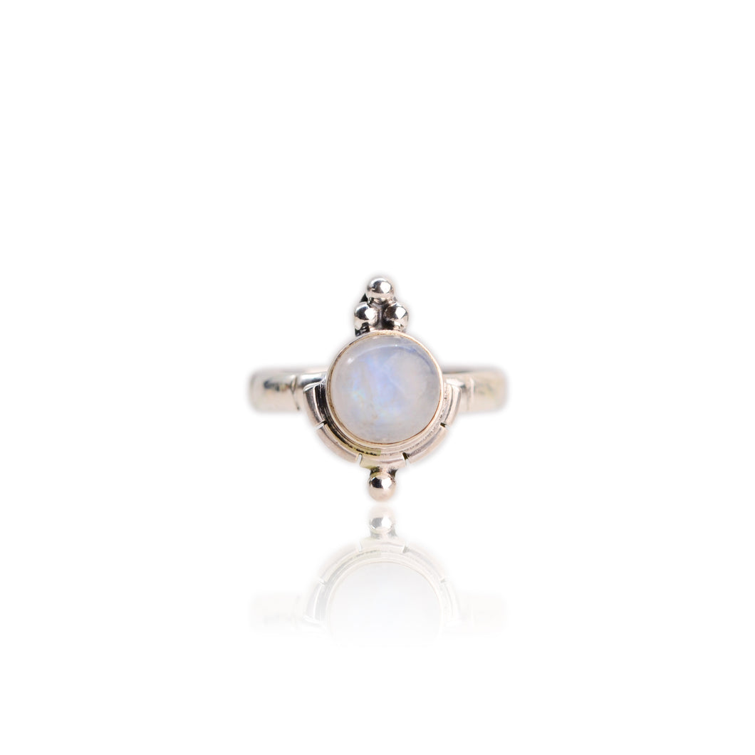 Handmade 8 mm. Round Cabochon White Indian Moonstone Ring