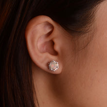 Load image into Gallery viewer, 6 mm. Hexagon Cut Multi-coloured Ethiopian Opal with Cz Accents Earrings
