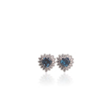 Load image into Gallery viewer, 5 mm. Heart Cut London Blue Brazilian Topaz with Cz Accents Earrings
