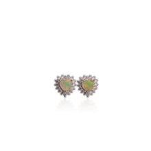 Load image into Gallery viewer, 5 mm. Heart Cut Multi-coloured Ethiopian Opal with Cz Accents Earrings
