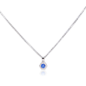 5 mm. Round Cut Blue Nepalese Kyanite with Cz Accents Pendant and Necklace