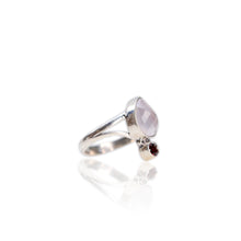 Load image into Gallery viewer, Handmade 8 x 12 mm. Pear with Checkerboard Cut Pink African Rose Quartz and Garnet Ring
