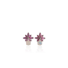 Load image into Gallery viewer, 7 mm. Round Cut Multi-coloured Ethiopian Opal and Rhodolite Garnet Cluster Earrings
