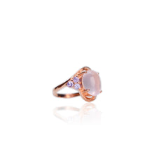 Load image into Gallery viewer, 10 x 12 mm. Oval Cabochon Pink African Rose Quartz with Tanzanite Accents Ring
