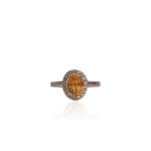 Load image into Gallery viewer, 6 x 8 mm. Oval Cut Yellow Brazilian Citrine with Sapphire Halo Ring
